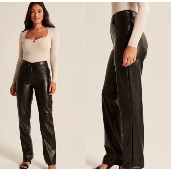 Abercrombie The 90s Straight Ultra High Rise Black Vegan Leather Pants - Picture 12 of 12